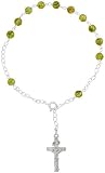 Sterling Silver 7 inch Rosary Bracelet w/ 5mm Natural Peridot Stone Beads, 3/16 (5mm) wide