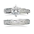 Wedding Set -6.5mm Round CZ With Princess Cut and Baguettes Ring