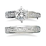 Wedding Set -6.5mm Round CZ With Princess Cut and Baguettes Ring