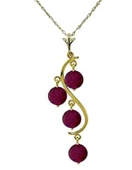 14K Yellow Gold Natural Rubies Drop Pendant Necklace