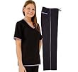 Women's Scrub Set - Contrast Trim Top & Pant (15 Colors, XS-3X)