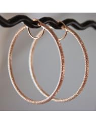 Solid 14K Pink Rose Gold Hoop Earrings 2" Italian Beauty 3.11g Sparkling MESH 50mmx2mm