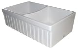 Whitehaus WHQDB332-WH Farmhaus Quatro Alcove 33-Inch Reversible Double Bowl Fireclay Sink with Fluted Front Apron, White