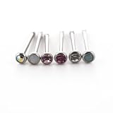 7 Pack-22G Surgical Steel Nose Studs: 6 Crystal-Opals, Pinks, Iridescents-1 Retainer-Hinged Gift Box