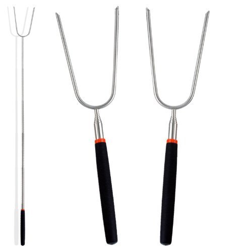 Moishia Deluxe Durable Telescoping Rust Free, Stainless Steel Campfire Forks / Smores - Rod Extends to 36