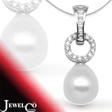 Jewelco London 18 Carat White Gold 21pt Diamond Pearl Drop Pendant