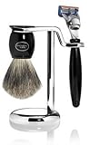 The Art of Shaving Compact Nickel Plated Black Shaving Razor Handle & Brush Set (5 Blades)