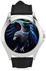 Special Design American Pride the Bald Eagle Pattern, Cool Eagle Custom Unisex Classic Leather Strap Watch, Metal Case, Tempered Glass, Black Leather Band