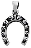 Skull Horse Shoe Pewter Pendant Necklace