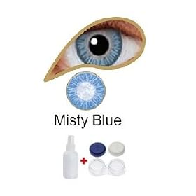 MesmerEyez Naturalz Misty Blue Coloured Disposable Contact Lenses Lens 1 Month Very High Quality + Free 60ml Multi Purpose Solution + Free Case