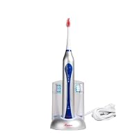 GSI Super Quality Electronic Rechargeable Sonic Power Toothbrush - 3 Soft Dupont Brush Heads Included - Waterproof Design, Charging/Docking Station, Sonic-Wave Cleaning, Auto Timer, 3 Brushing Modes - Silver