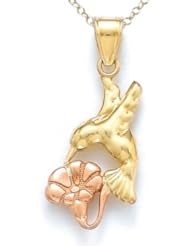 14kt Two Tone Gold Hummingbird Pendant - Chain Included