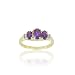 10k Yellow Gold February Birthstone 3-Stone Amethyst with Diamond-Accent Ring, Size 7