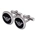Armani Jewellery silver&onyx logo round cufflinks