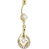 Clear 24KT Gold Plated Cubic Zirconia ENTANGLED HOOP Belly Ring