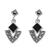 Marcasite Earrings with Black Onyx - 23 mm