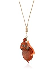 Margo Morrison New York Sponge and Natural Coral Stones Leather Pendant Necklace