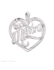 Sterling Silver 18" .8mm Wide Box Chain Necklace With Love "Mommy" Rose And Heart Word Message Pendant