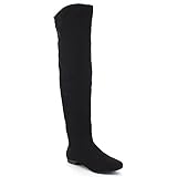 Bamboo Tiara-45 Women's Low Heel Back Zipper Over The Knee Riding Boots,Black Suede,10