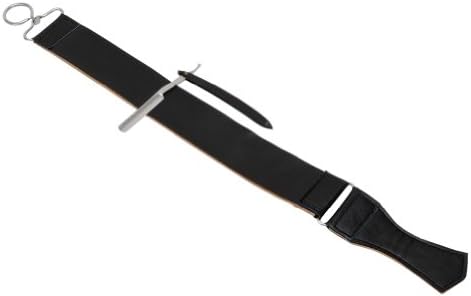 5" Straight Folding Razor Black Handle & Sharpening Leather Strop Shaving Combo
