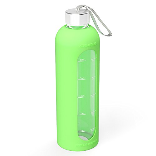 Xtremeglas Hydrate Glass Water Bottle 32 Oz Extra Large Leak Proof Spill Proof Sport Water