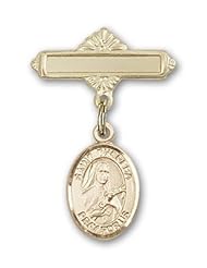 14K Gold Baby Badge with St. Theresa Charm and Polished Badge Pin