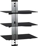 Designer Habitat - 3x Silver Floating Shelves with Strengthened Tempered Glass for DVD Players/Cable Boxes/Games Consoles/TV Accessories