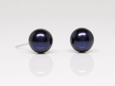 HinsonGayle AA+ 7.5-8.0mm Black Cultured Pearl Stud Earrings (14K White Gold)