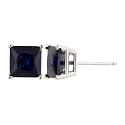 14k White Gold 6mm Princess Cut Lab Created Sapphire 4-Prong Stud Earrings