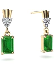 Genuine Emerald 14kt Yellow Gold Dangle Drop Earrings
