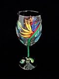 Bird of Paradise Design - Hand Painted - Wine Glass - 8 oz..
