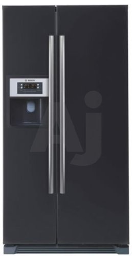 Bosch Evolution 800 Series B20CS81SNB 20.0 cu. ft. Counter-Depth Side-by-Side Refrigerator with 3 Slide-Out Spill Proof Glass Shelves, Multi-Flow Shower Cooling System, SUPERCOOL/SUPERFREEZE, Temperature Controlled Drawer, External Ice/Water Dispenser, Wine Rack and Hidden Hinges: Black