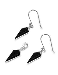 Sterling Silver Onyx Fine Icicle Earring & Necklace Set
