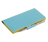 Caribbean Blue Lemon Yellow Baekgaard Leather Brights Checkbook Cover & Pen, Genuine Leather