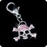 PURELY CHARMING Pet Charm / Pendant with Handset Swarovski Crystals - Skull & Cross Bones, Rose Pink