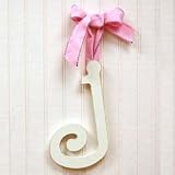Wooden Hanging j: Pink Polka Dot Ribbon