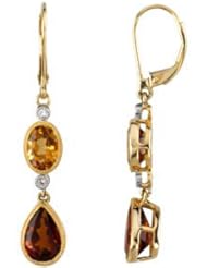 Genuine Citrine & Diamond 14k Yellow Gold Earrings By Helios