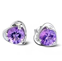 Rhodium plated 925 sterling silver amethyst studding earrings diamond gem Jewelry