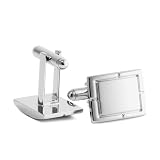 Simple Matte Rectangular Custom Engravable Art Silver Tone Beveled Cufflinks