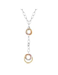 Sterling Silver Chain Necklace with Multi Tone Textured Ring Motif Pendant