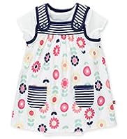 2 Piece Pure Cotton Floral Pinafore & Bodysuit Outfit