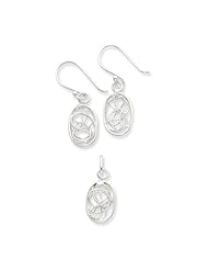 Genuine .925 Sterling Silver Abstract Ovals Pendant and Dangle Earrings Set. 100% Satisfaction Guaranteed.