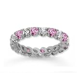 1 1/2Ct Pink Sapphire and Diamond 14K W Gold Eternity Band