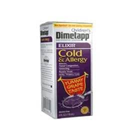 Click here to buy DIMETAPP CHILDRENS COLD and ALLERGY ELIXIR GRAPE FLAVOR 4 OZ. by DIMETAPP.