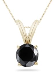 3.00 Cts 8.20-9.03 mm AA Round Black Diamond Solitaire Pendant in 14K Yellow Gold {DIAMOND APPRAISAL INCLUDED}
