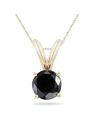 3.00 Cts 8.20-9.03 mm AAA Round Black Diamond Solitaire Pendant in 14K Yellow Gold {DIAMOND APPRAISAL INCLUDED}