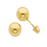 14K Yellow Gold 6mm Ball Stud Earrings with screw-back for Children