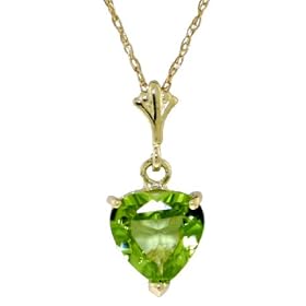 14k Solid Gold 18" Heart Necklace with Natural Peridot