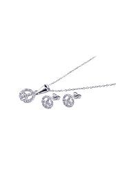 Nickel Free Sterling Silver Pendant & Earring Sets Small CZ Peace Sign Set