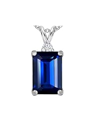Original Star K (tm) Large 14x10mm Emerald Cut Created Sapphire Pendant in 925 Sterling Silver